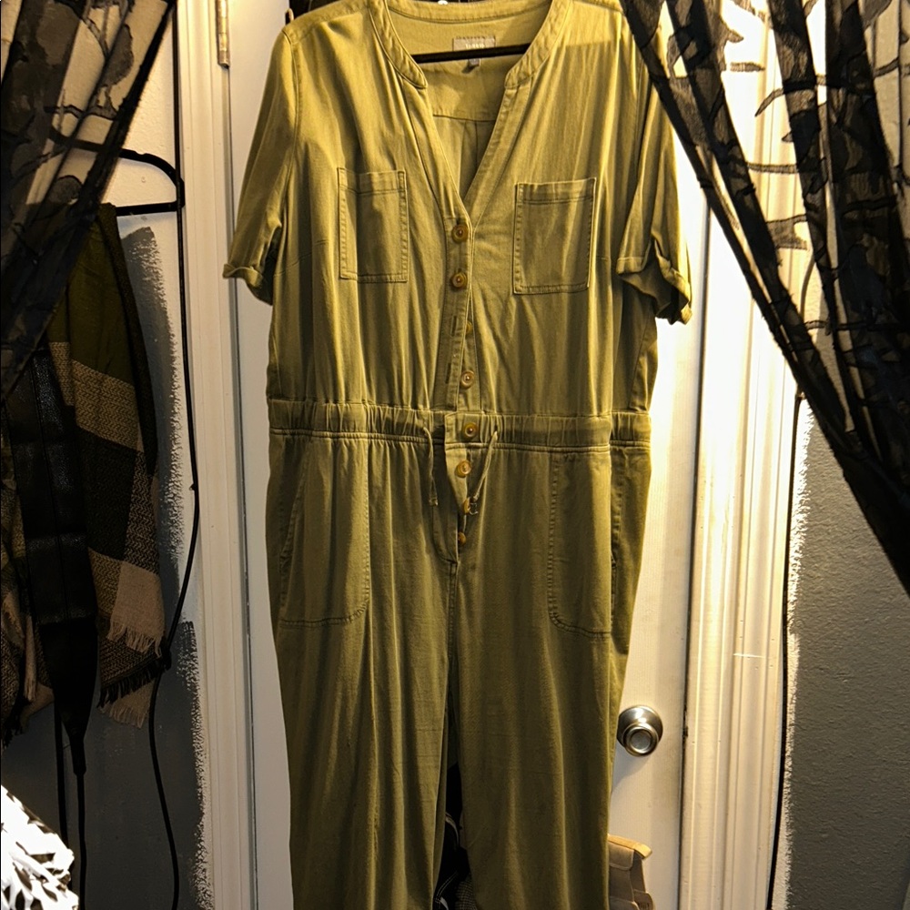 Olive Green Button-Front Jumpsuit